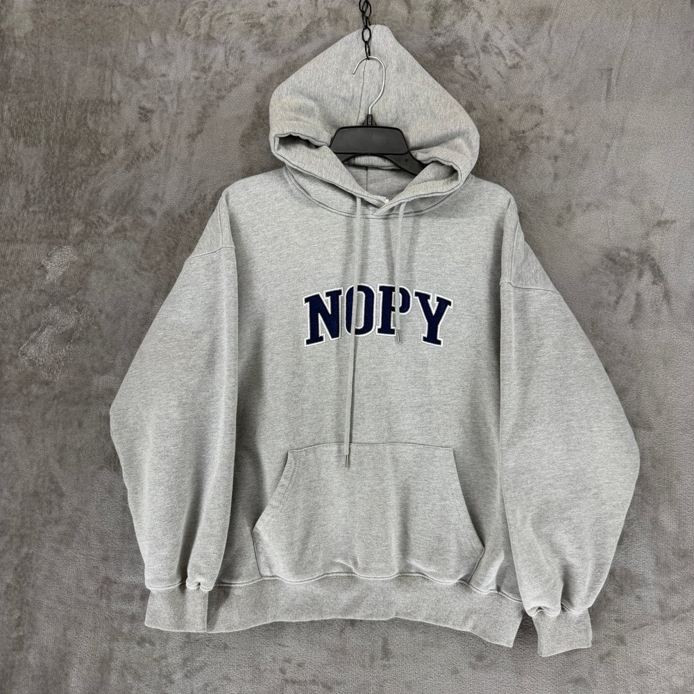 UM Studio Heather Gray Oversized Hoodie Streetwear Chenille Patch Sweatshirt L
